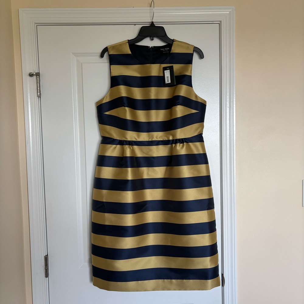 Kate Spade Navy and Gold Striped Dress NWT
